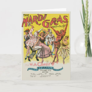 Mardi Gras Antique Yellow Poster Card