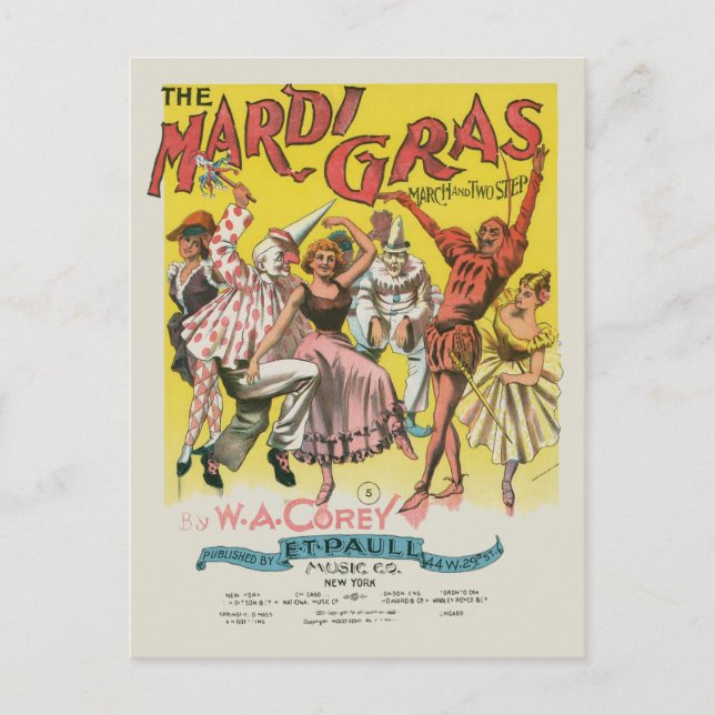 Mardi Gras Antique Yellow Poster Postcard (Front)