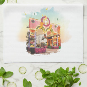 Mardi Gras Arch Galveston, watercolor inspired Tea Towel