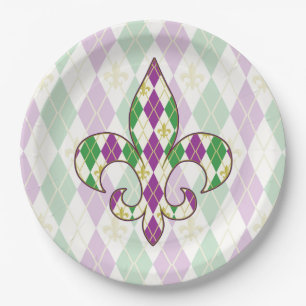 Mardi Gras Argyle Paper Plate