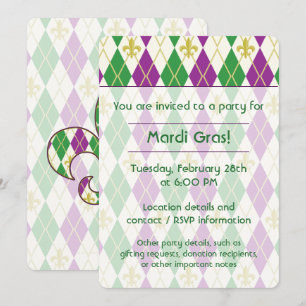 Mardi Gras Argyle Party Invitation