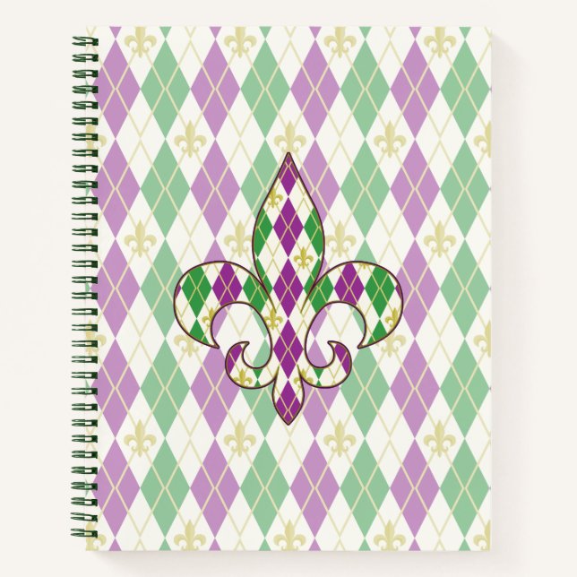Mardi Gras Argyle Spiral Notebook (Front)