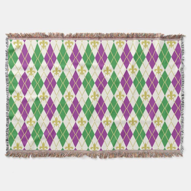 Mardi Gras Argyle Throw Blanket (Front)