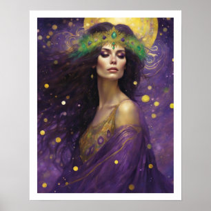 Mardi Gras Art Nuevo Woman in Purple Dress Crown Poster