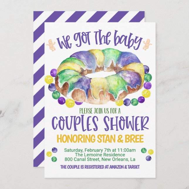 Mardi Gras Baby Couples Shower Invitation (Front/Back)