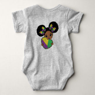 Mardi Gras Baby Girl Holding Heart  Baby Bodysuit