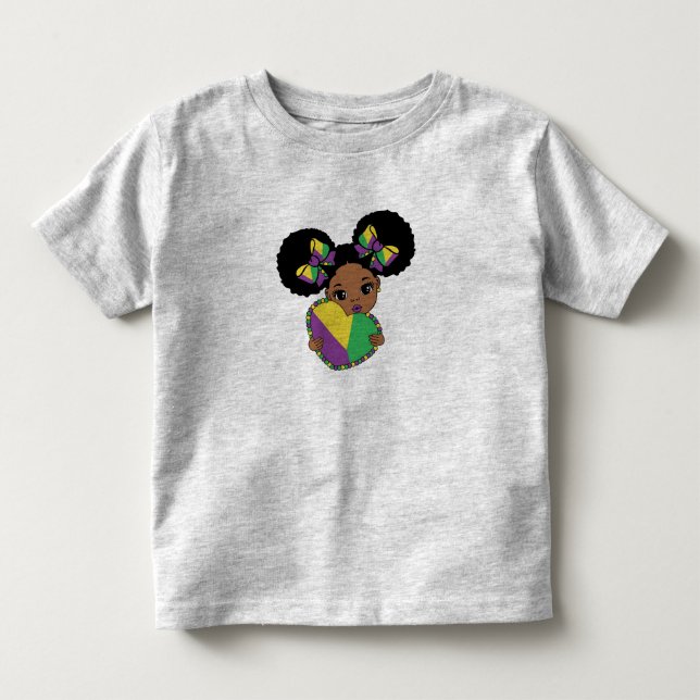 Mardi Gras Baby Girl Holding Heart  Toddler T-Shirt (Front)