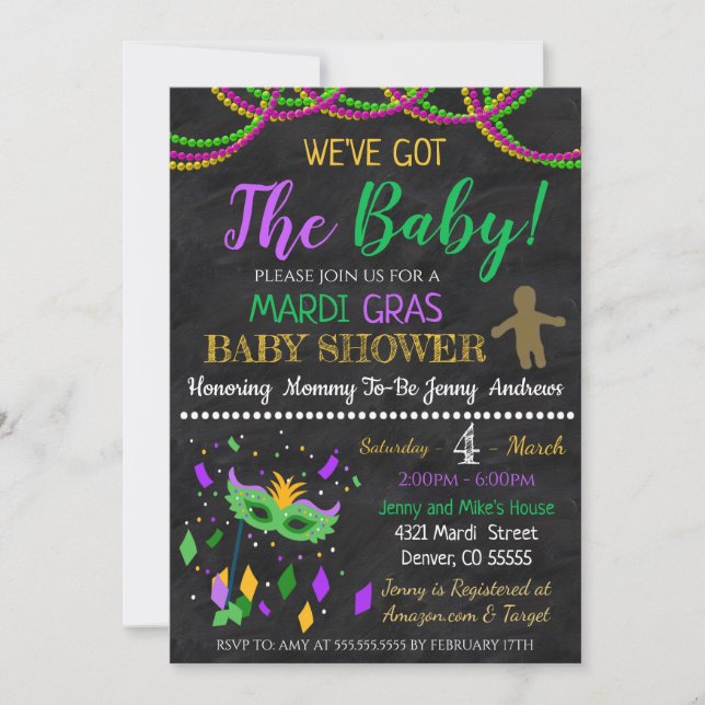 Mardi Gras Baby Shower Invitation (Front)