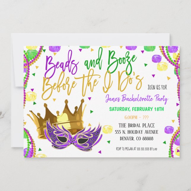Mardi Gras Bachelorette Party Invitation (Front)