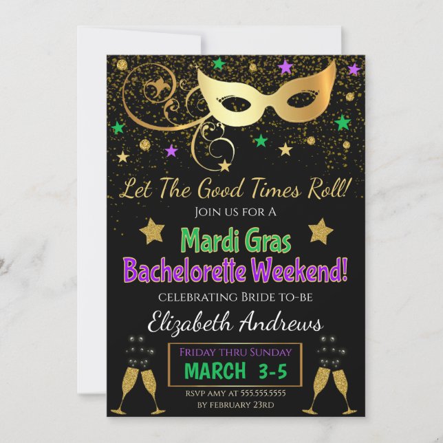 Mardi Gras Bachelorette Party Invitation (Front)