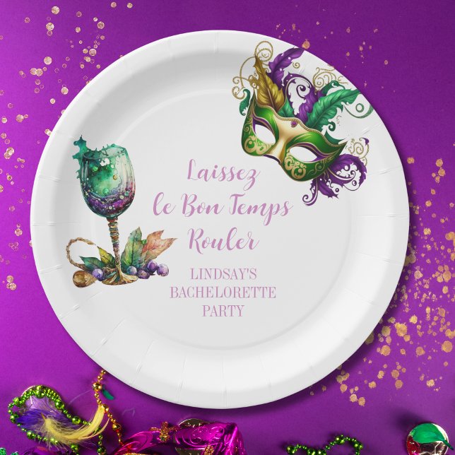 Mardi Gras Bachelorette Party Paper Plate (Creator Uploaded)
