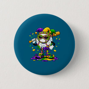 Mardi gras baseball beads party fun boys girls kid 6 cm round badge