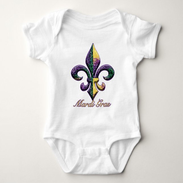 Mardi Gras bead Fleur de lis 2 Baby Bodysuit (Front)
