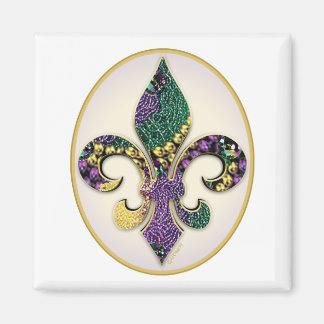 Mardi Gras Bead Fleur de lis Magnet