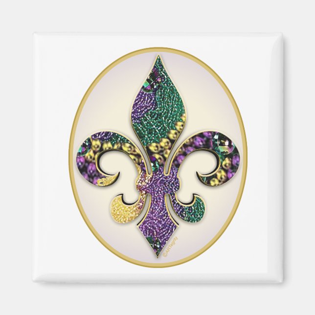 Mardi Gras Bead Fleur de lis Magnet (Front)