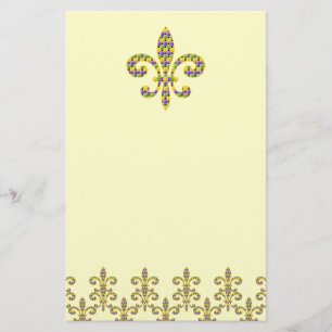 Mardi Gras bead Fleur de lis Stationery
