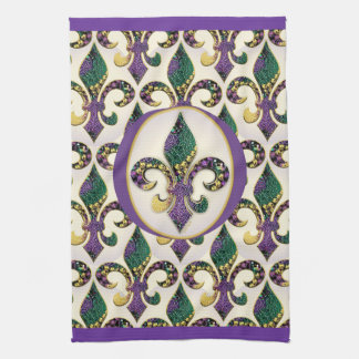 Mardi Gras Bead Fleur de lis Tea Towel