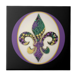 Mardi Gras Bead Fleur de lis Tile