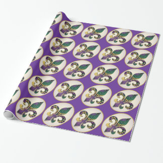 Mardi Gras Bead Fleur de lis Wrapping Paper