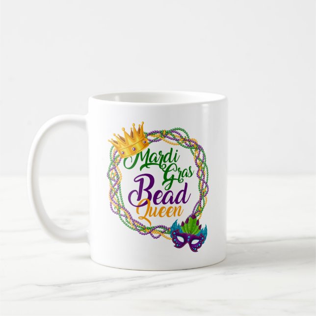 Mardi Gras Bead Queen Fat Tuesday Carnival Coffee Mug (Left)