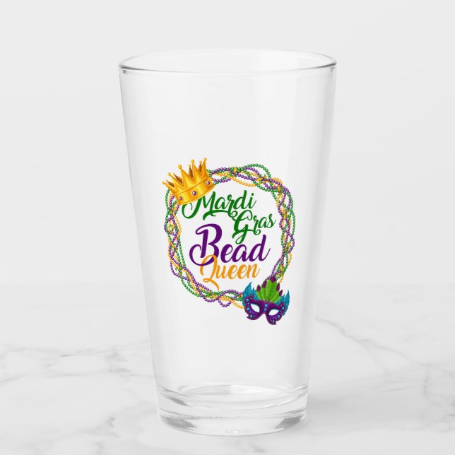 Mardi Gras Bead Queen Fat Tuesday Carnival Glass (Front)