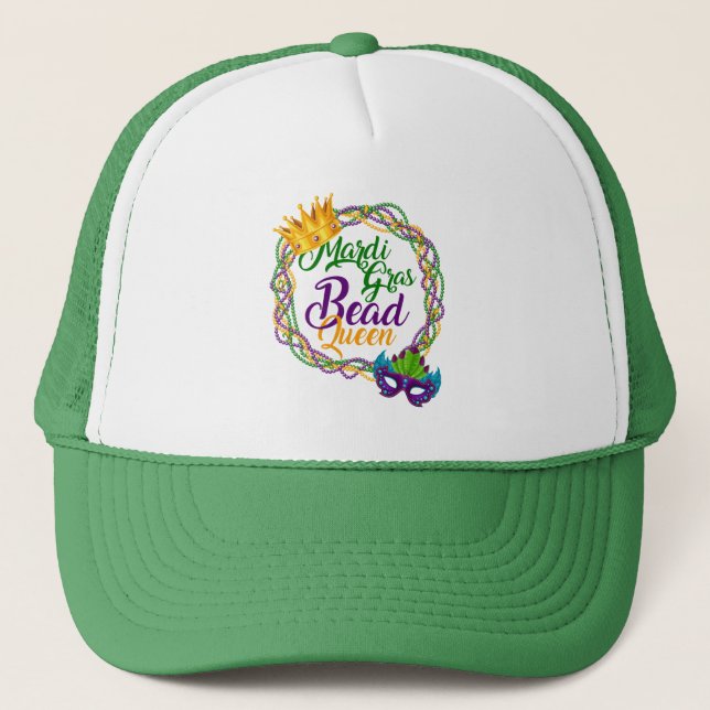 Mardi Gras Bead Queen Fat Tuesday Carnival Trucker Hat (Front)