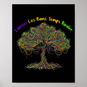 Mardi Gras Bead Tree Carnival Illustration Poster