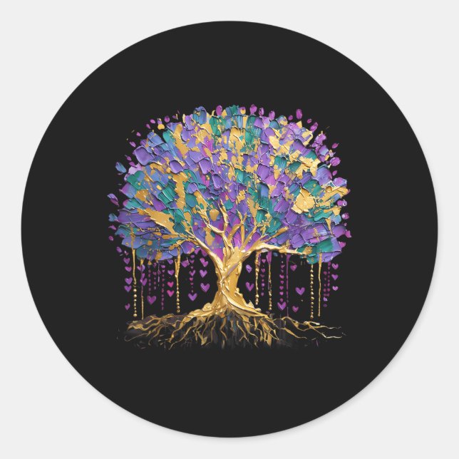 Mardi Gras Bead Tree Carnival New Orleans 2025 Classic Round Sticker (Front)