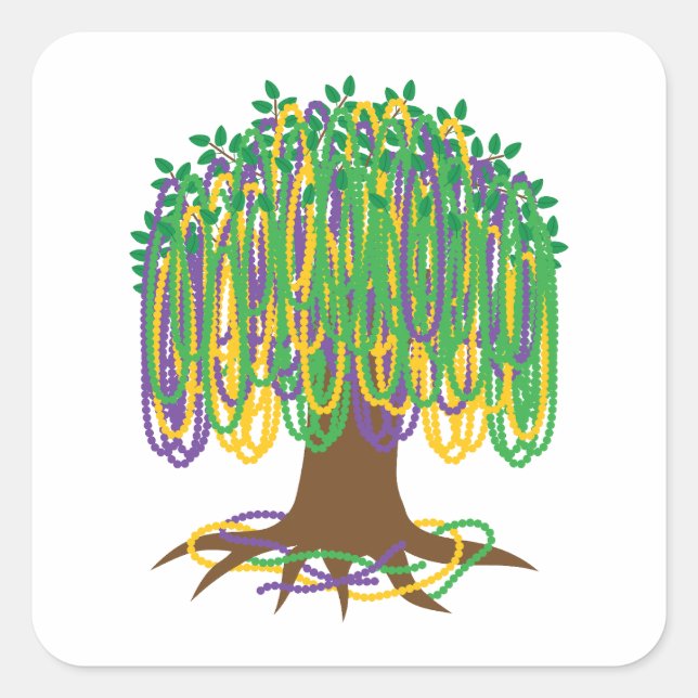 Mardi Gras Bead-Tree Carnival Square Sticker (Front)