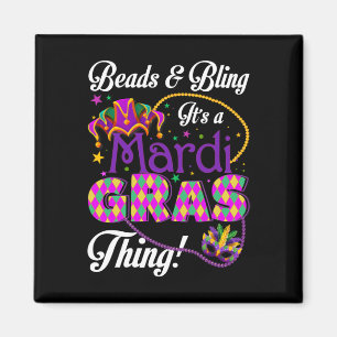 Mardi Gras Beads And Bling Beads Mask Feathers Jes Magnet