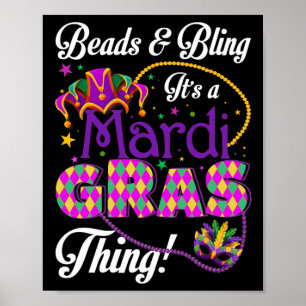 Mardi Gras Beads And Bling Beads Mask Feathers Jes Poster