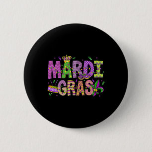 Mardi Gras Beads Face Mask Feathers Hat Mens Women 6 Cm Round Badge