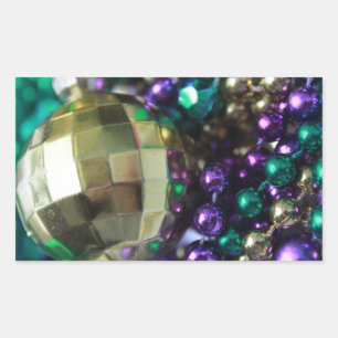 Mardi Gras Beads Gold Custom Rectangle Stickers