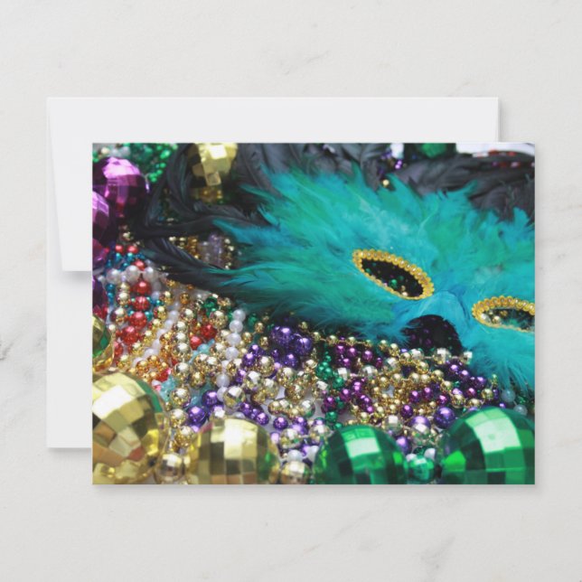 Mardi Gras Beads & Green Feather Mask (Front)