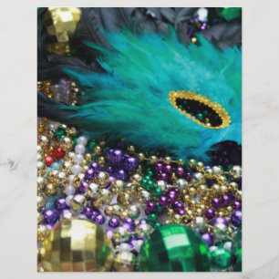 Mardi Gras Beads & Green Feather Mask Flyer