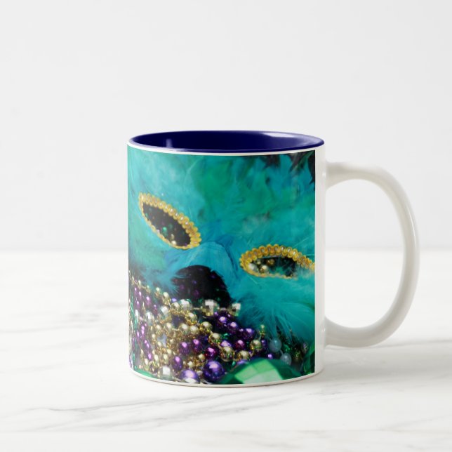 Mardi Gras Beads & Green Feather Mask Mug (Right)