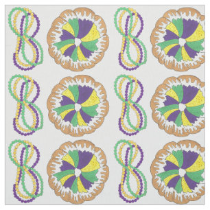 Mardi Gras Beads King Cake New Orleans Carnival Fabric