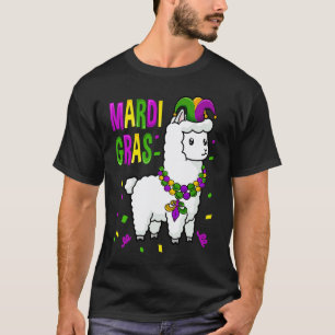 Mardi Gras Beads Llama  For Women Carnival Fat Tue T-Shirt