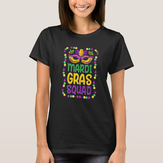 Mardi Gras Beads Mask Carnival Costume Mardi Gras  T-Shirt (Front)