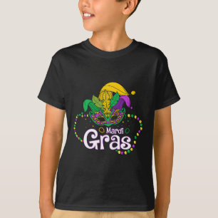 Mardi Gras Beads Mask Feathers Jester Mask Mardi G T-Shirt