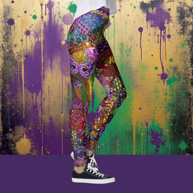 Mardi Gras Beads Masks Leggings Comfortable Pants (Creator Uploaded)