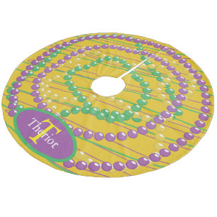 Mardi Gras Beads Monogram Fleece Tree Skirt