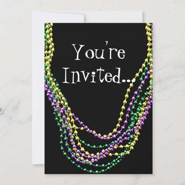 Mardi Gras Beads Necklaces Invitation (Front)