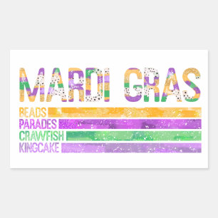 Mardi Gras Beads Parades Crawfish King Cake Rectangular Sticker