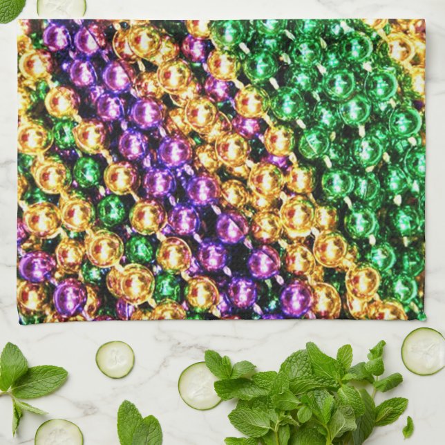 Mardi Gras Beads Tea Towel (Folded)