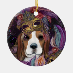 MARDI GRAS BEAGLE CERAMIC TREE DECORATION