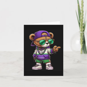 Mardi Gras Bear For Boys Men Hip Hop New Orleans T Card