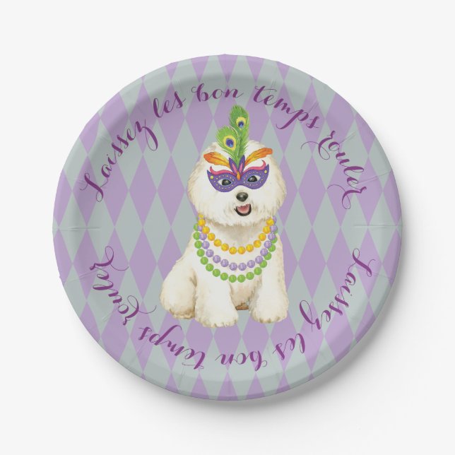 Mardi Gras Bichon Frise Paper Plate (Front)