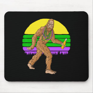 Mardi Gras Bigfoot Beads And Beer Sasquatch Fat Tu Mouse Pad