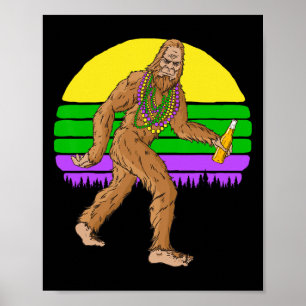 Mardi Gras Bigfoot Beads And Beer Sasquatch Fat Tu Poster